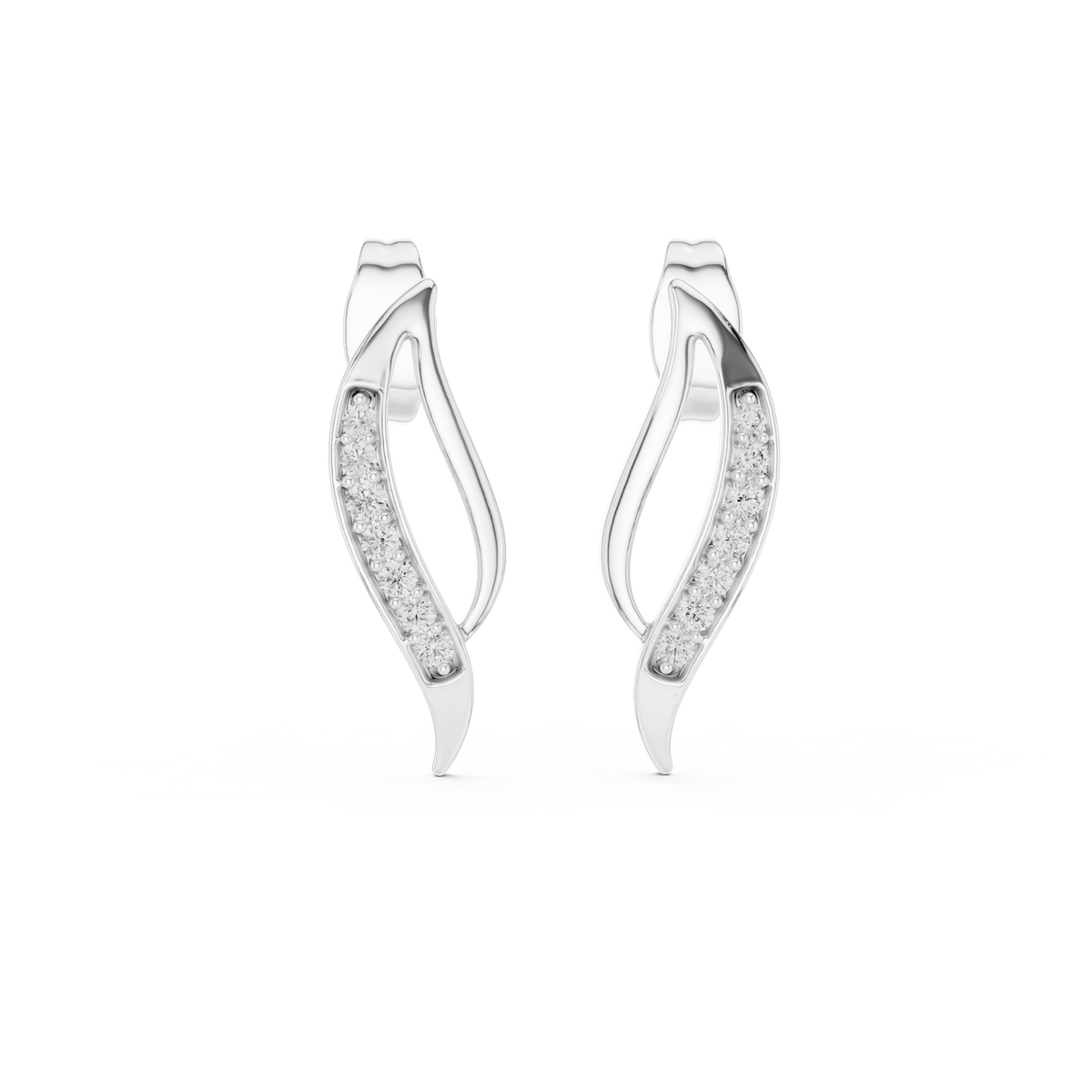 Serenova Curve Round Moissanite Diamond Stud Earrings with Fluid Open Arc Design - View 3