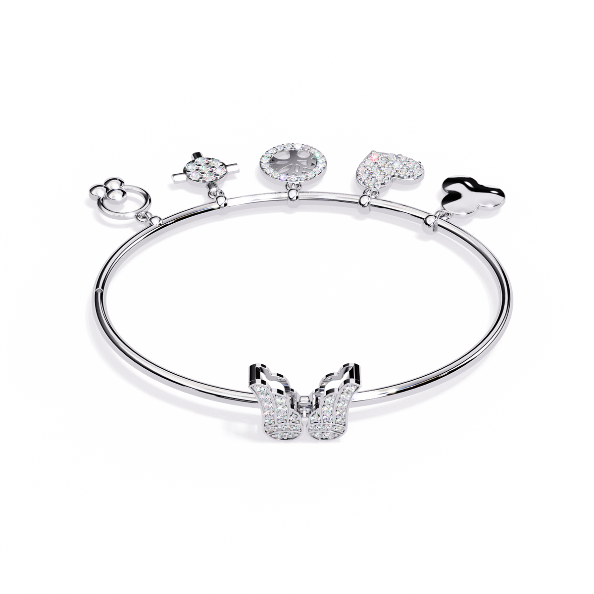 Round Lab Diamond Charm Bangle Bracelet Heart & Symbol Charms - View 4