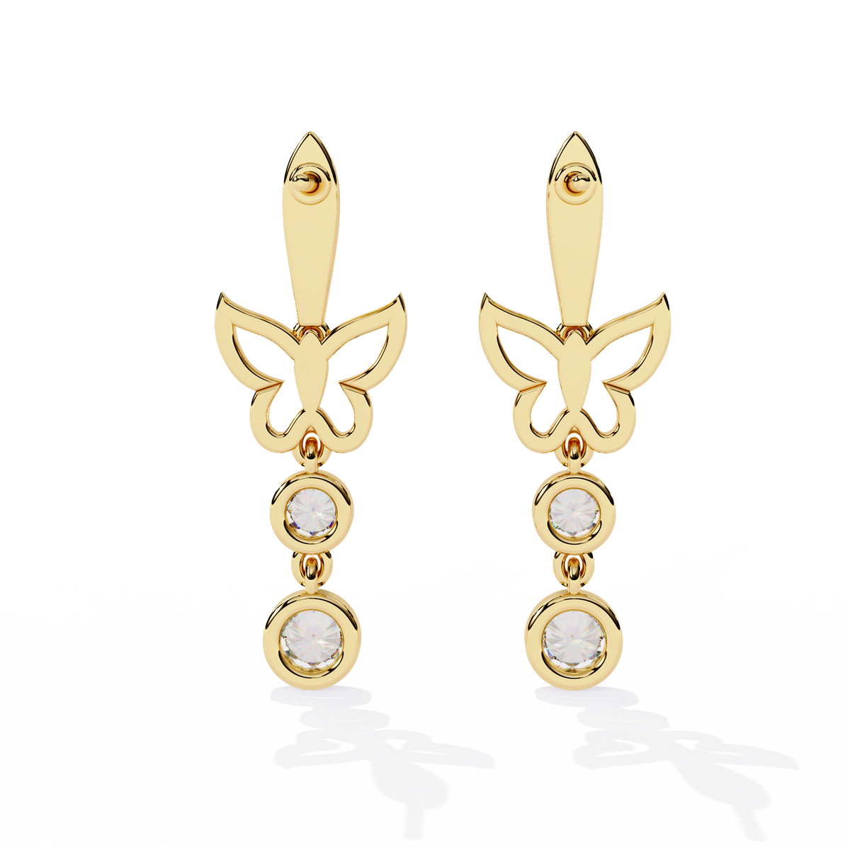 Elegant Butterfly Lab Grown Diamond Drop Earrings with Pave Accents and Bezel Set Round Diamonds - View 7