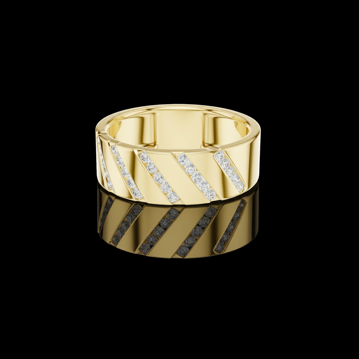 Round Cut Moissanite Diamond Men's Wide Diagonal Channel Set Band