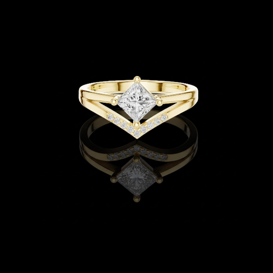 Princess Cut Lab Diamond Chevron Engagement Ring
