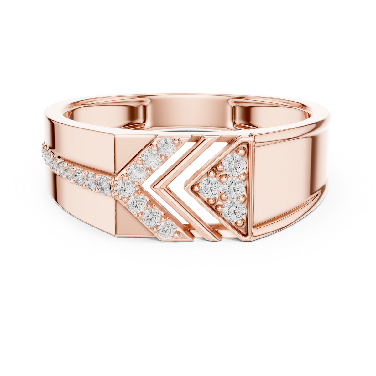 Round Cut Moissanite Diamond Men's Geometric Angular Cutout Statement Band - View 2