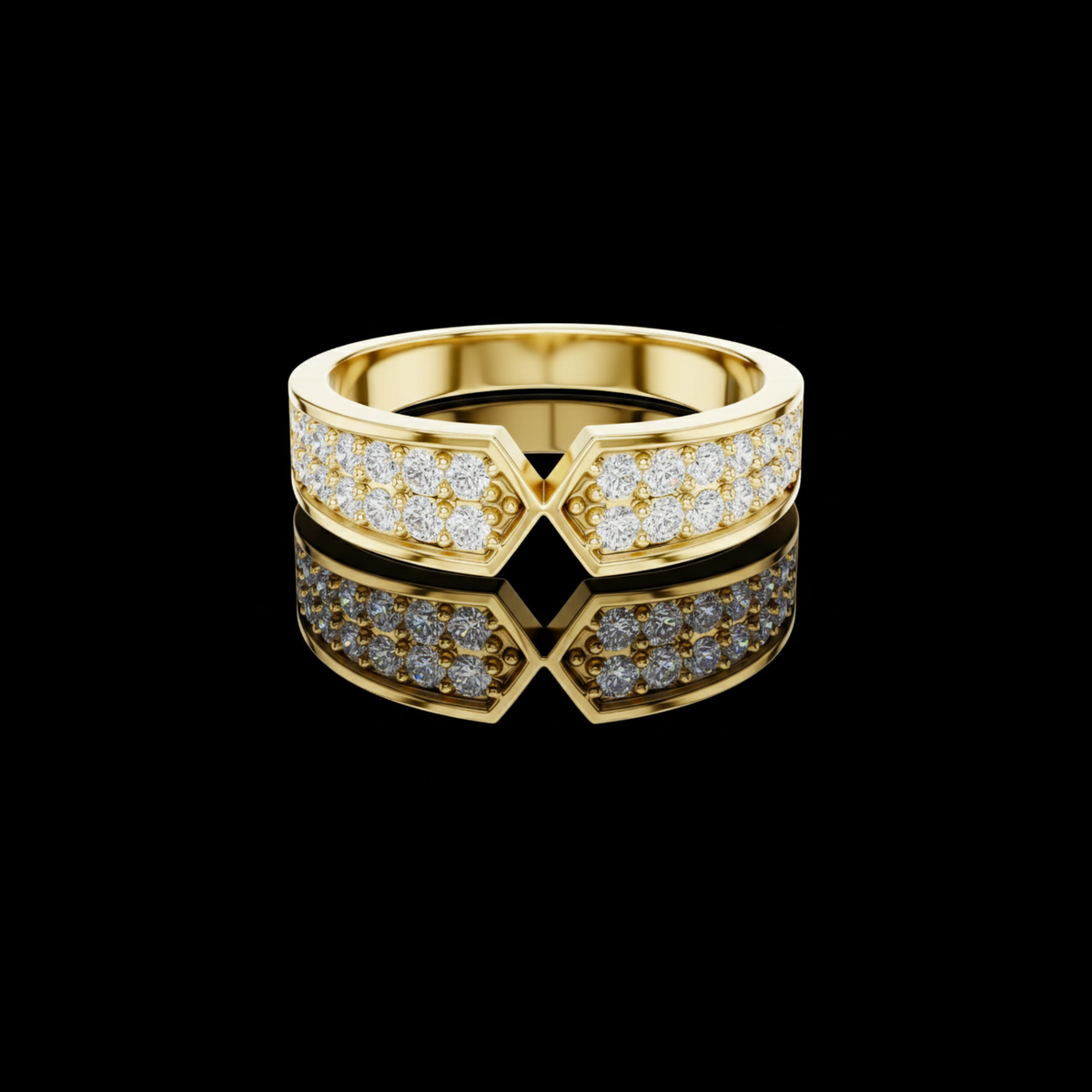 Round Cut Lab Grown Diamond Men's Hourglass Chevron Point Statement Ring