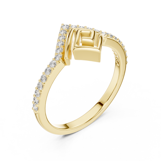 Round Cut Geometric Lab Diamond Ring Pave Band - View 2