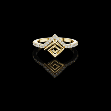 Round Cut Geometric Lab Diamond Ring Pave Band