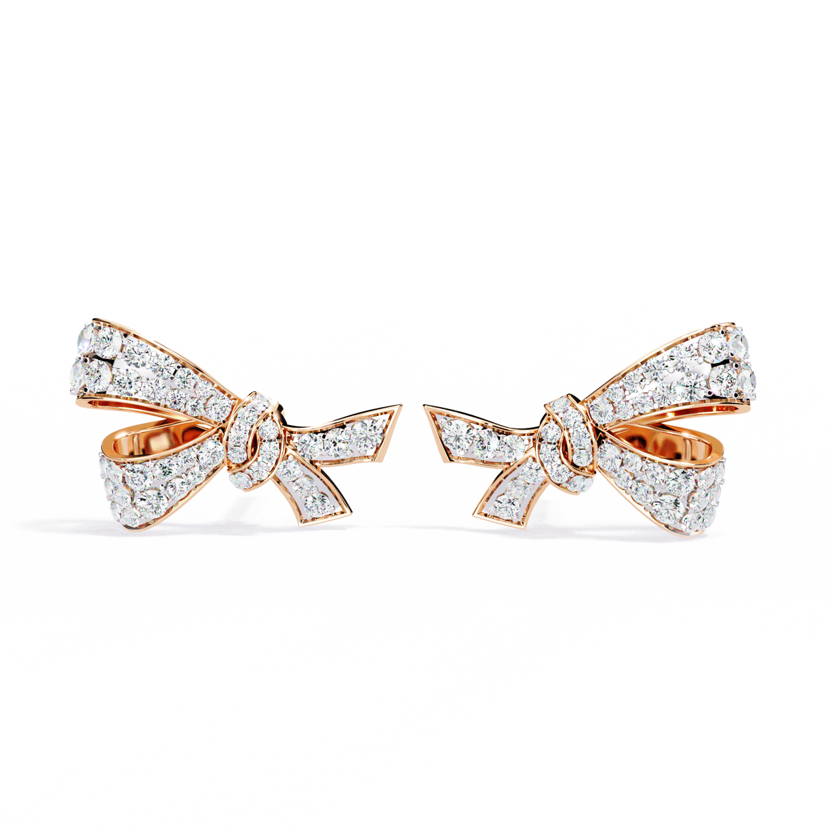 Exquisite Round Lab Grown Radiant Ribbon Diamond Bow Stud with Sparkling Glamour Earring - View 2