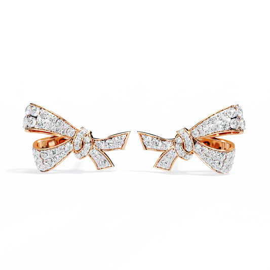 Exquisite Round Lab Grown Radiant Ribbon Diamond Bow Stud with Sparkling Glamour Earring - View 2