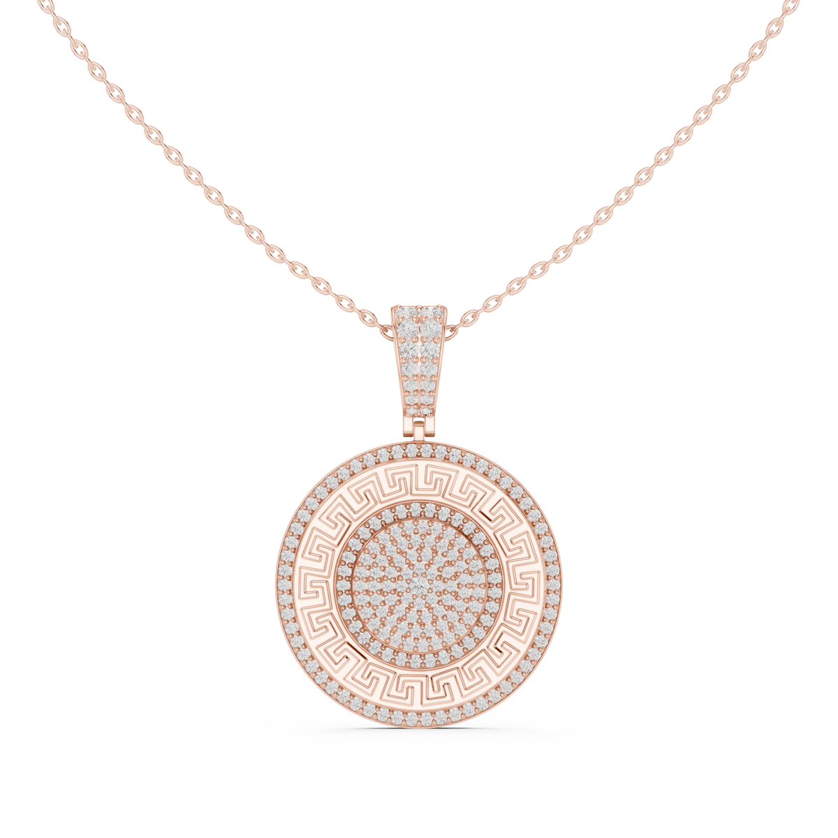 Circular Maze Motif Statement Charm Pendant Round Moissanite Diamond - View 2