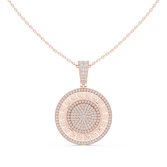 Circular Maze Motif Statement Charm Pendant Round Moissanite Diamond - View 2