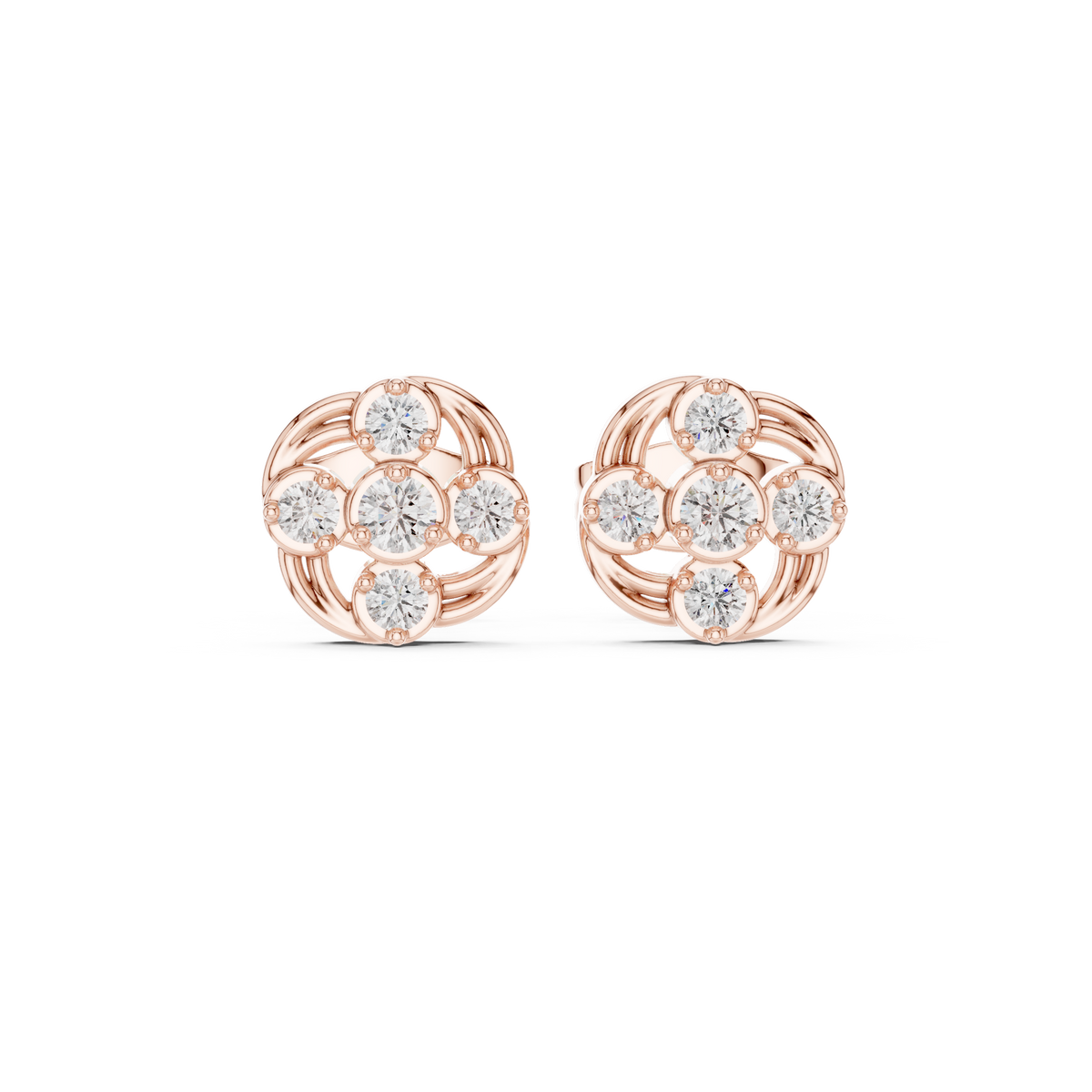 Celestial Swirl Round Moissanite Diamond Cluster Stud Earrings with Radiant Circular Brilliance - View 2