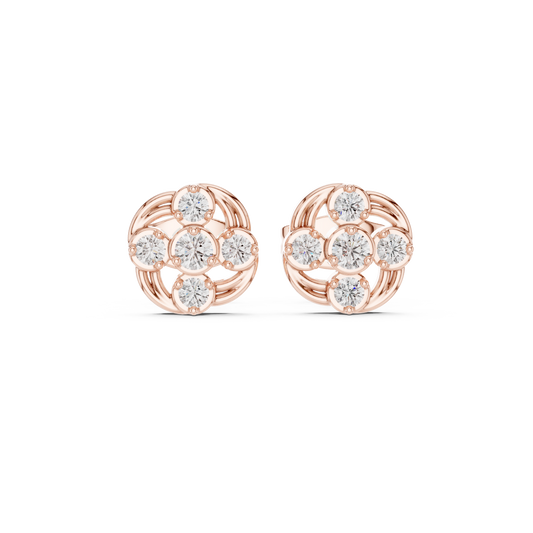 Celestial Swirl Round Lab Diamond Cluster Stud Earrings with Radiant Circular Brilliance - View 2