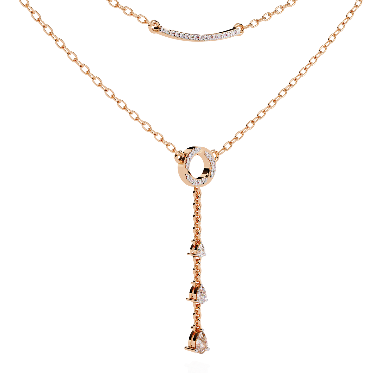 Double Layered Circle Drop Lab Grown Diamond Necklace - View 5