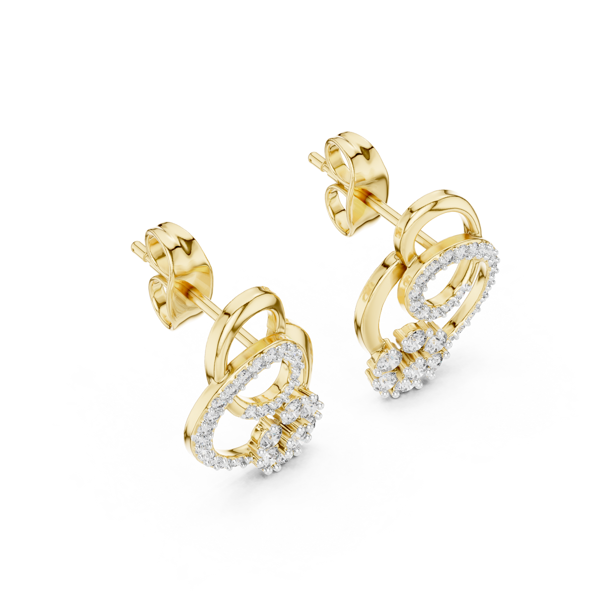 Cluster Swirl Circle Moissanite Round Diamond Stud Earrings with Pave Halo Ring - View 4