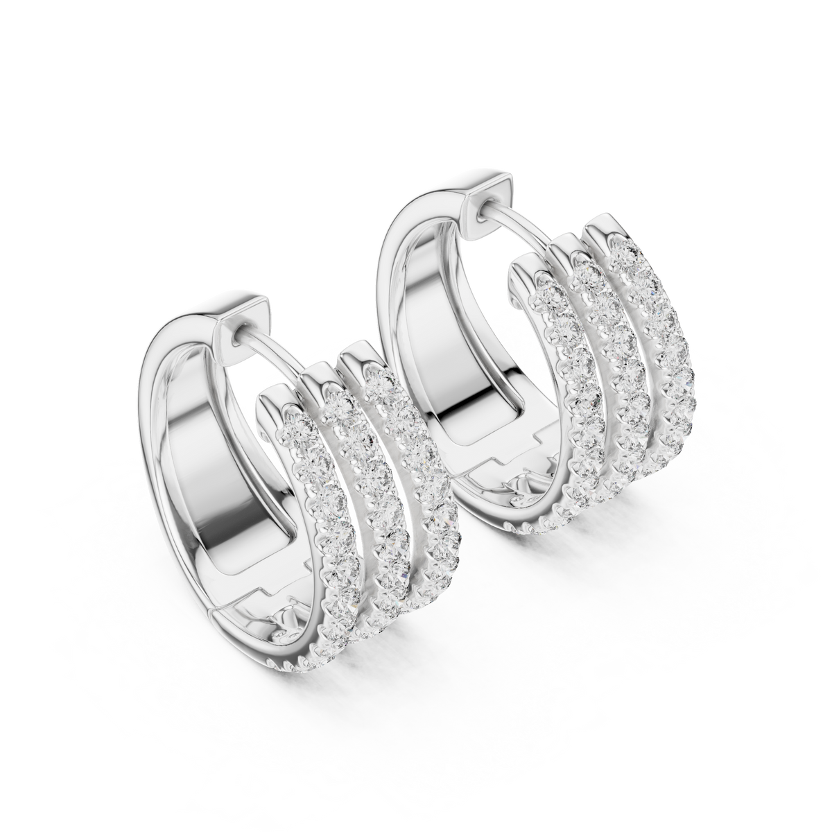 Triple Row Round Lab Diamond Hoop Earrings Everyday Statement Jewelry - View 6