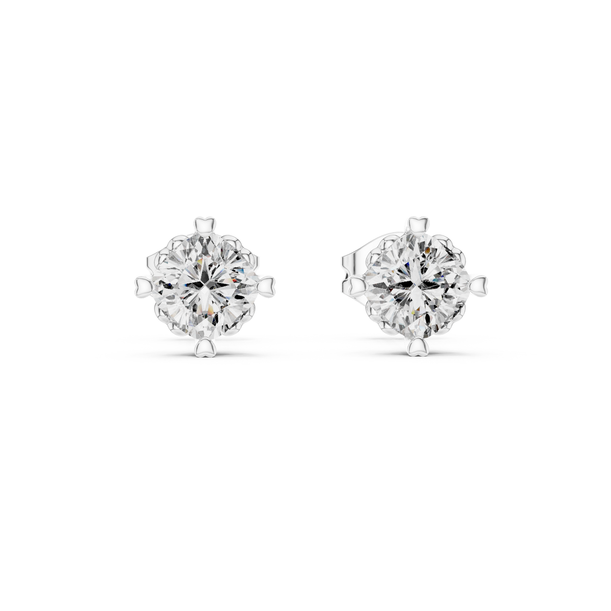 Classic Cushion Cut Lab Diamond Stud Earrings with Four Prong Basket Setting - View 3