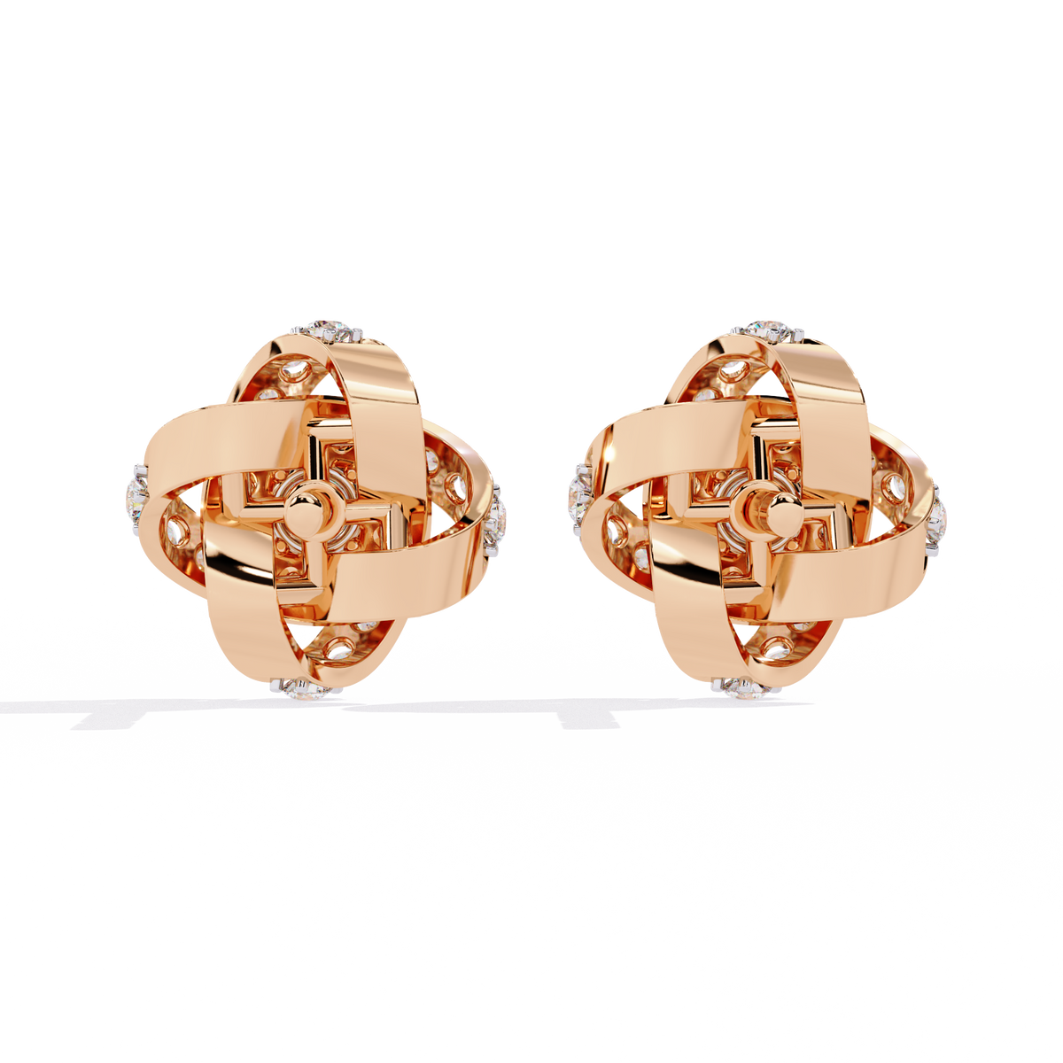 Intricate Floral Swirl Round Cut Lab Diamond Stud Earrings in Luxurious Gold Setting - View 9