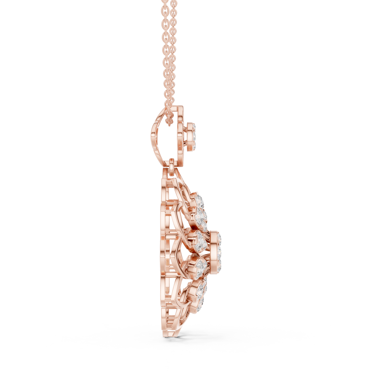 Floret Pattern Layering Pendant with Round Moissanite Diamond - View 5