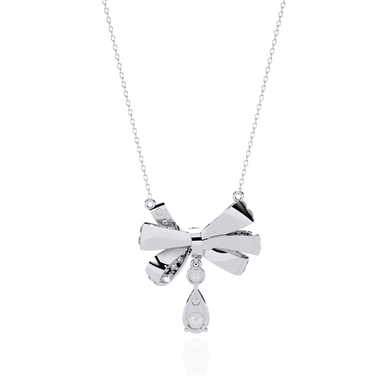 Ribbon Bow Pave Lab Grown Diamond Necklace With Pear Drop - View 12