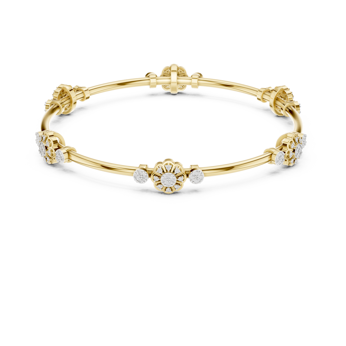 Floral Round Lab Diamond Openable Bangle Flower Cluster Bracelets for Women - View 7