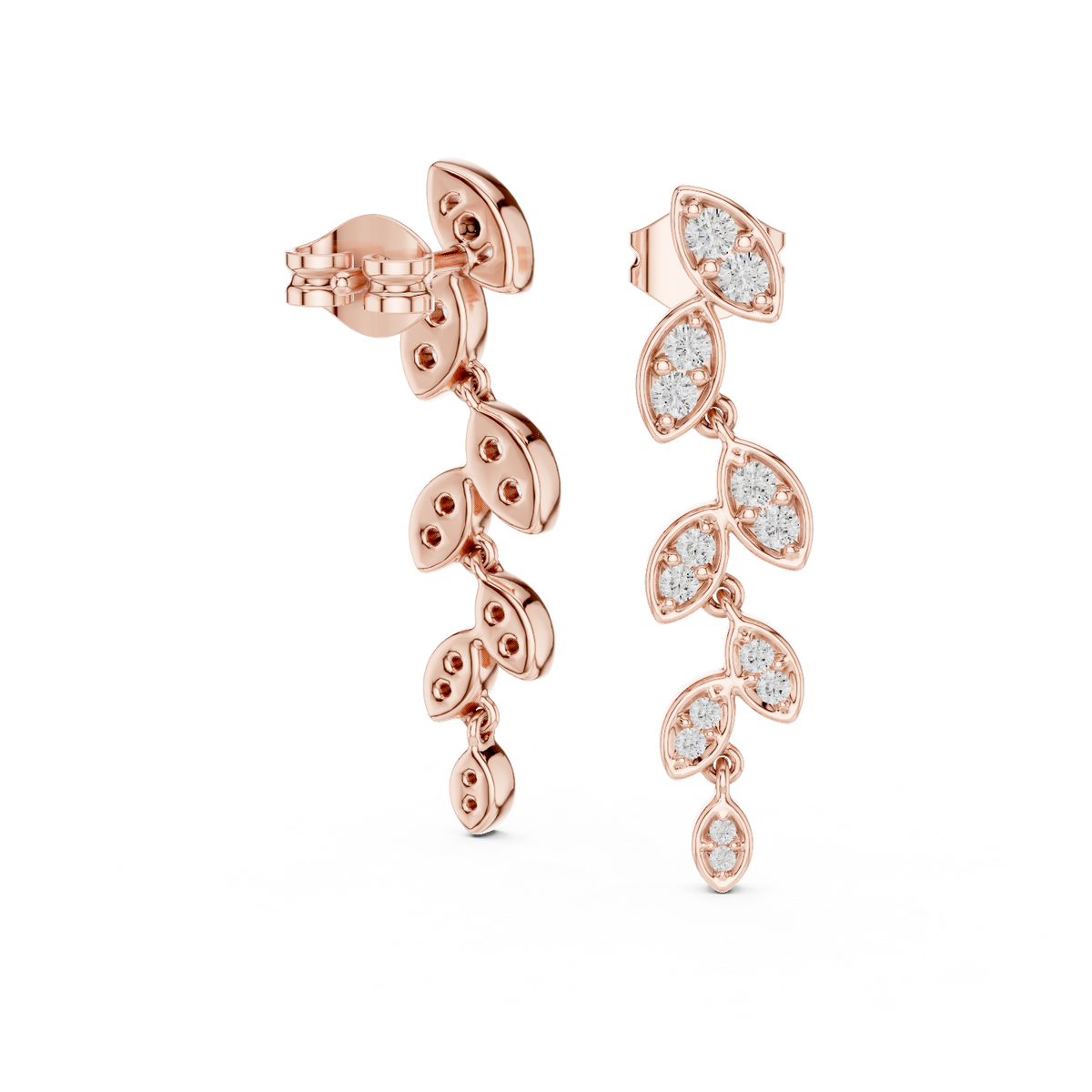 Abstract Crescent Ribbon Round Brilliant Cut Moissanite Diamond Stud Earrings Modernist Design - View 8