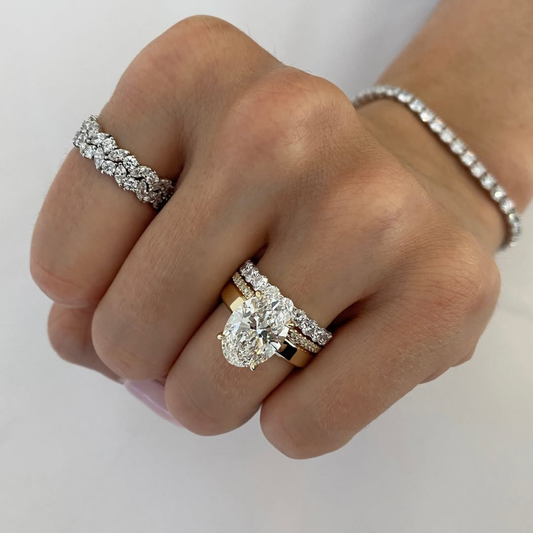 Oval Cut Moissanite Diamond Bridal Engagement Ring Set With Pave Band - View 2