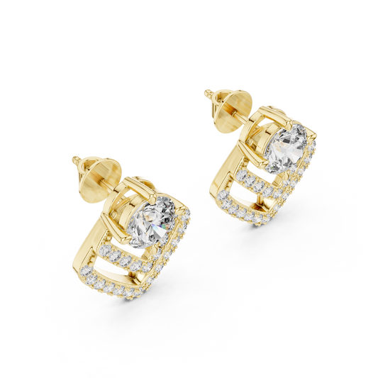 Chevron Round Lab Diamond Stud Earrings Statement Design - View 2