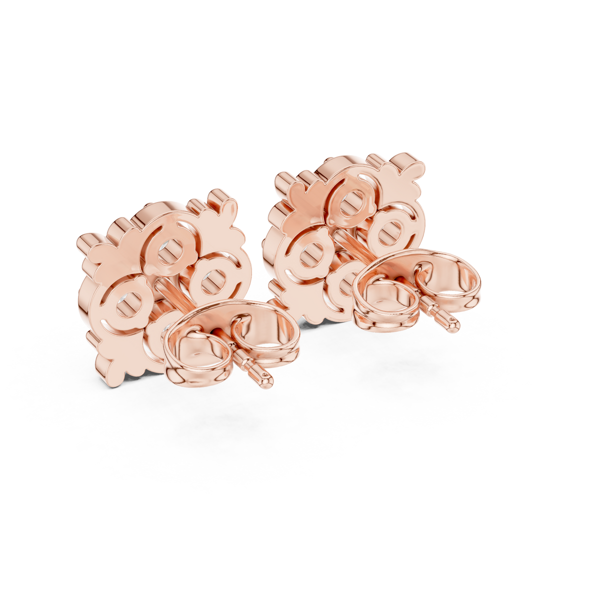 Leaf Frame and Four Petal Round Lab Diamond Cluster Stud Earrings - View 8