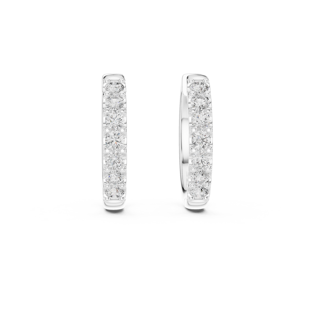 Single Row Shared Prong Round Lab Grown Diamond Huggie Hoop Earrings - View 3