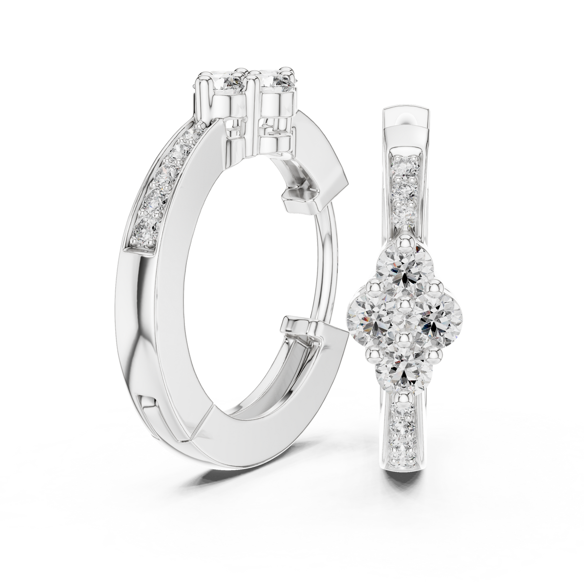 Quad Blossom Flower Cluster Round Moissanite Diamond Huggie Hoop Earring - View 9