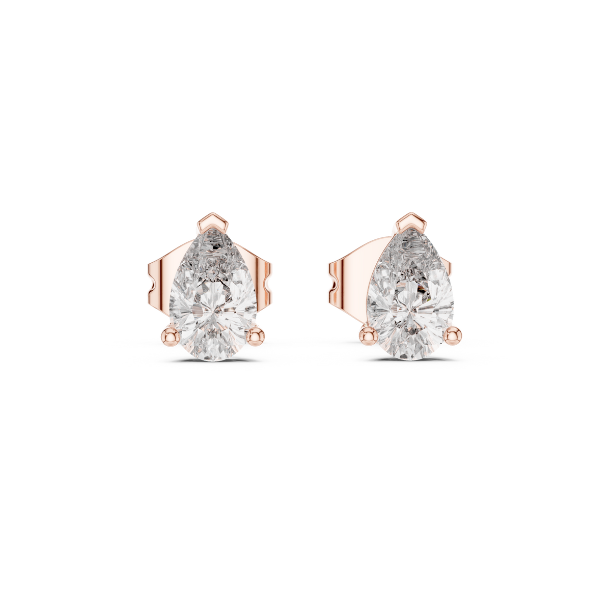 Pear Shaped Lab Diamond Stud Earrings with Classic Three Prong Setting - View 2