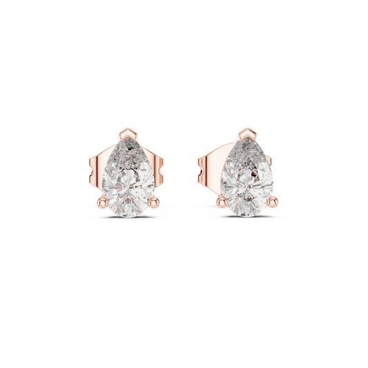 Pear Shaped Lab Diamond Stud Earrings with Classic Three Prong Setting - View 2