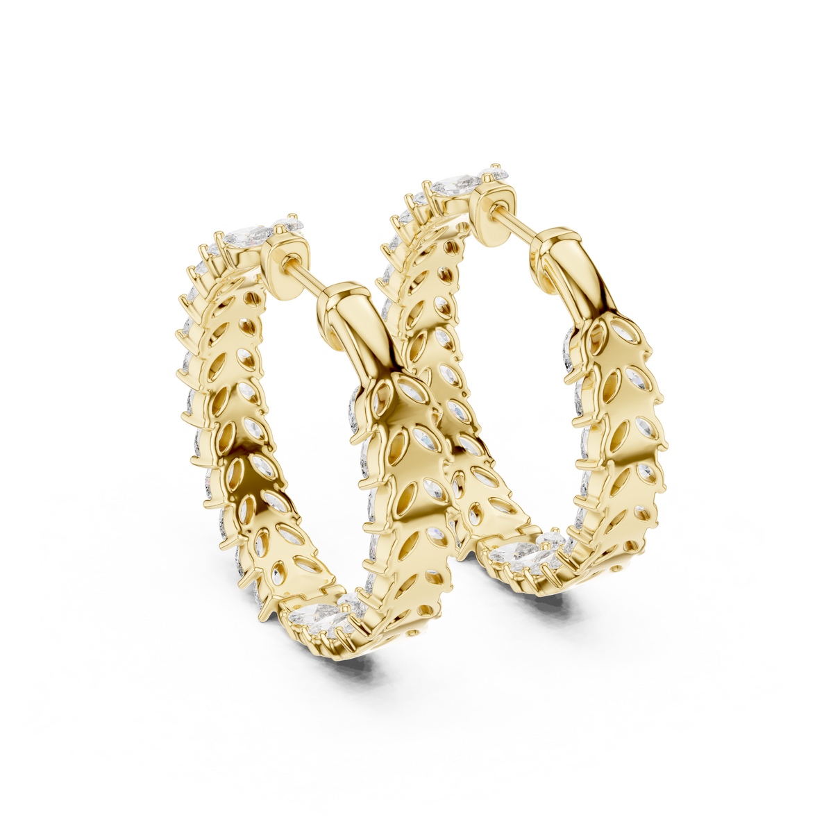 Vine Pattern Marquise Cut Lab Diamond Hoop Earrings Inside Out Leaf Design - View 10
