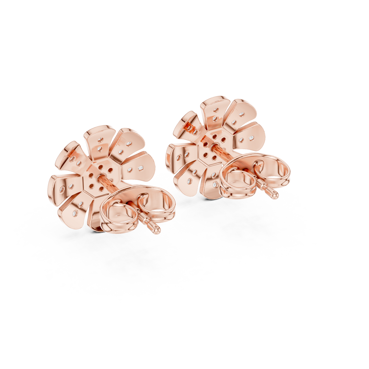 Daisy Floral Stud Earrings with Round Brilliant Moissanite Diamonds - View 9