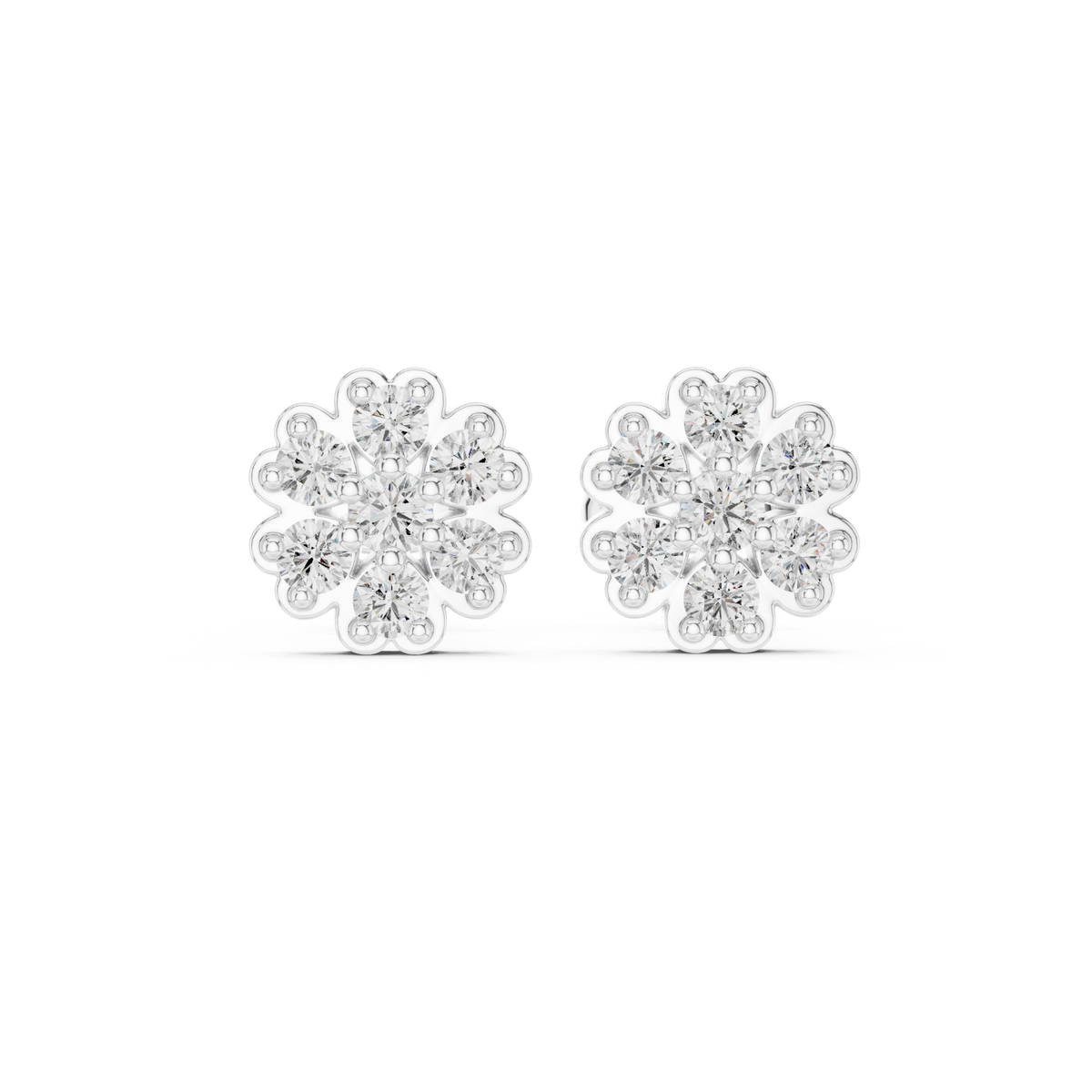 Floral Cluster Moissanite Diamond Stud Earrings Featuring Round Brilliant Stones - View 3