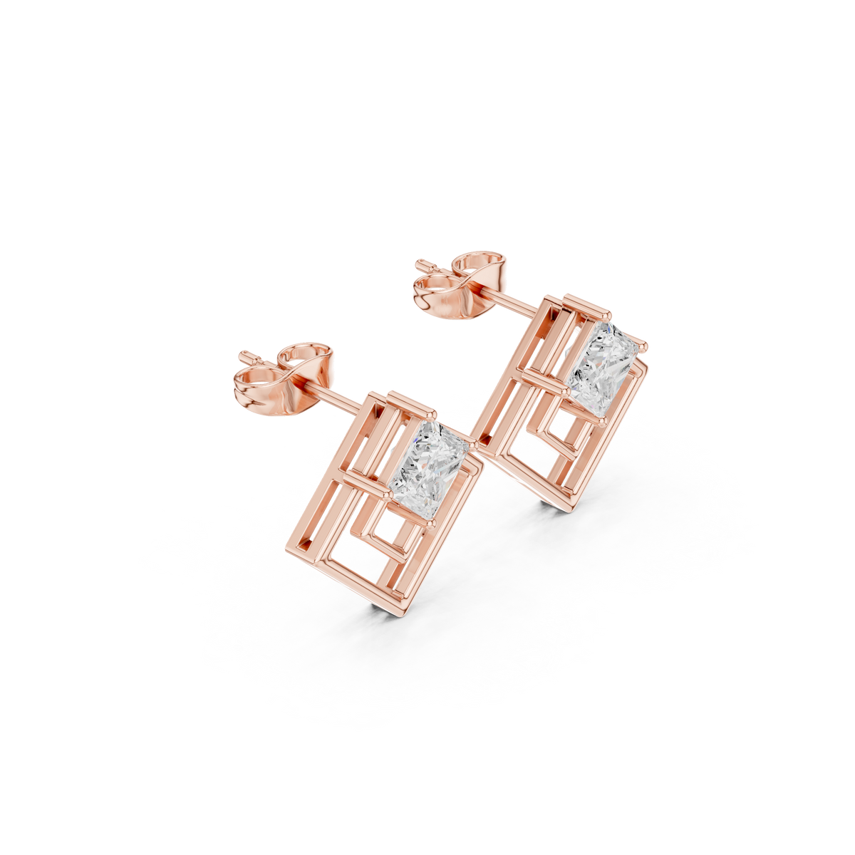 Artfully Princess Moissanite Diamond Modern Geometric Stud Earrings - View 3