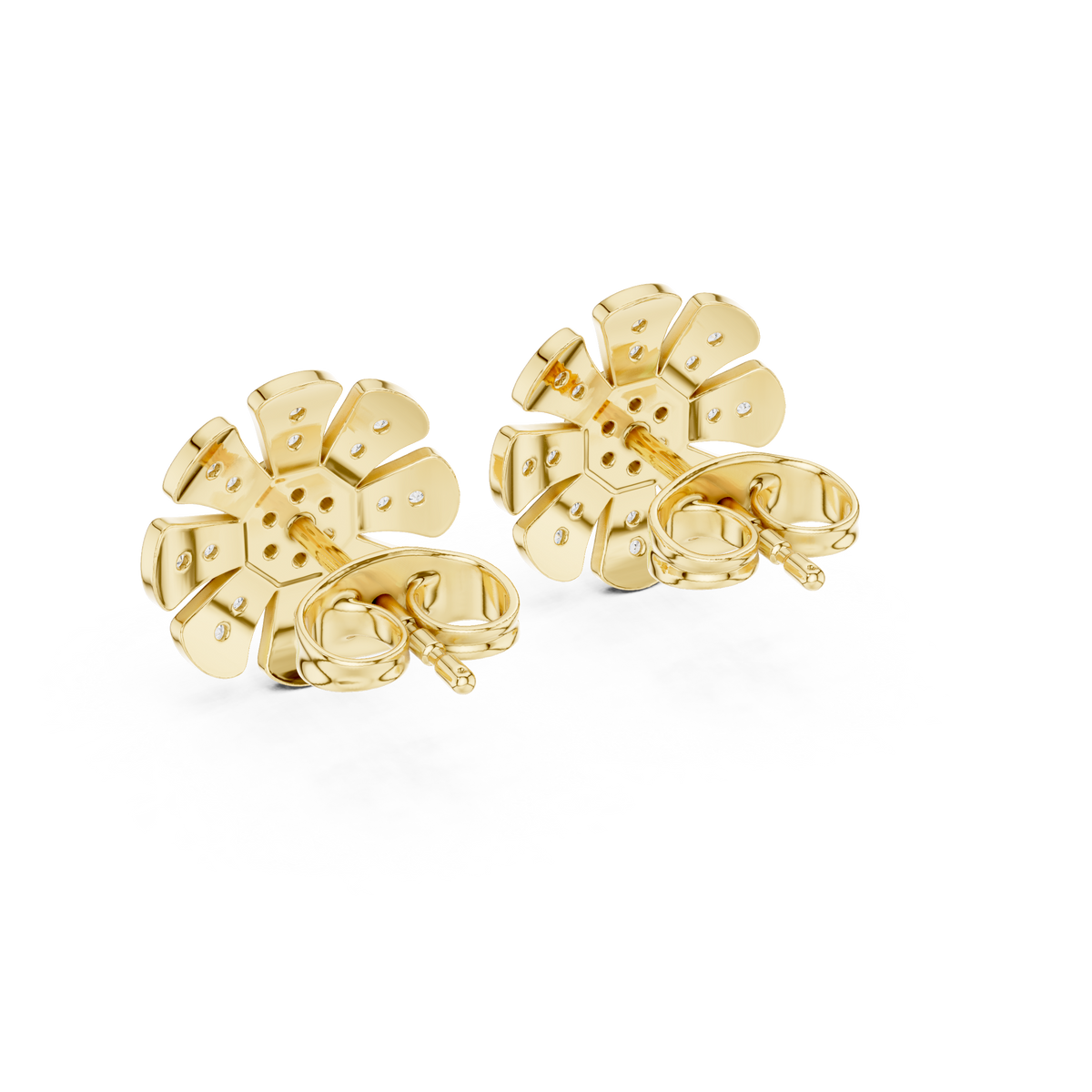 Daisy Floral Stud Earrings with Round Brilliant Moissanite Diamonds - View 8
