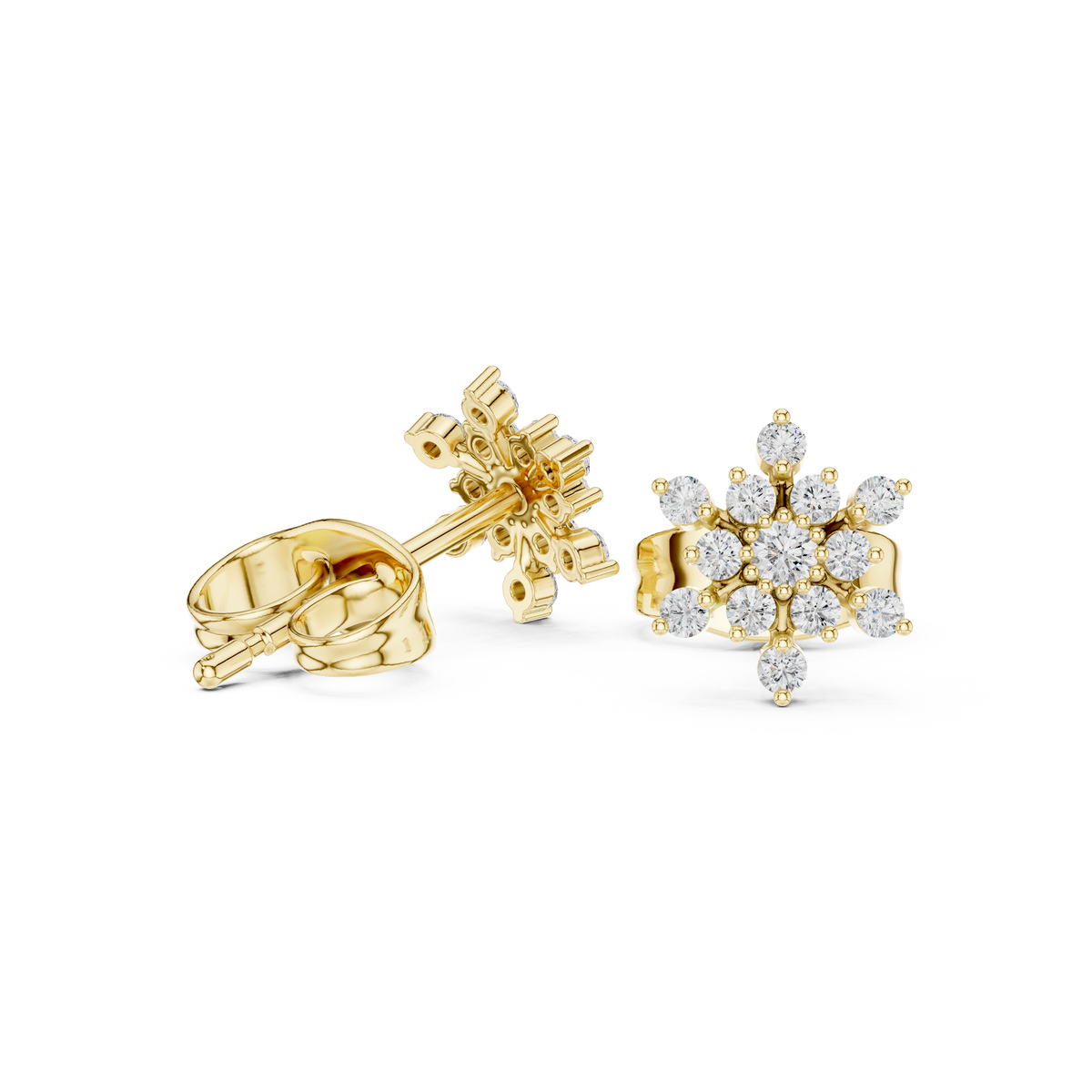 Snowflake Floral Cluster Round Lab Diamond Stud Earring - View 5
