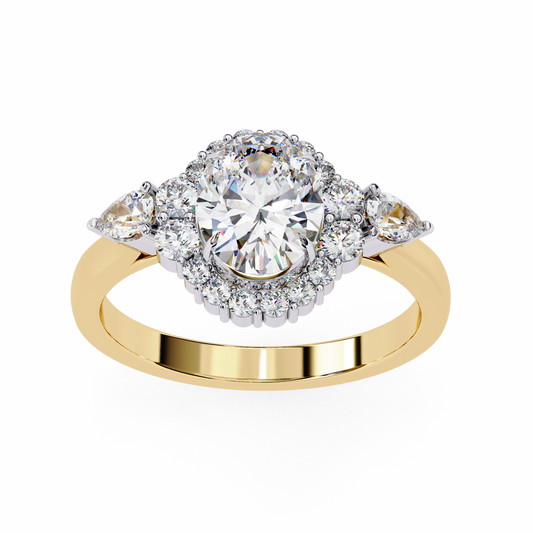 Oval Cut Diamond Halo Three Stone Lab Diamond Ring - View 2