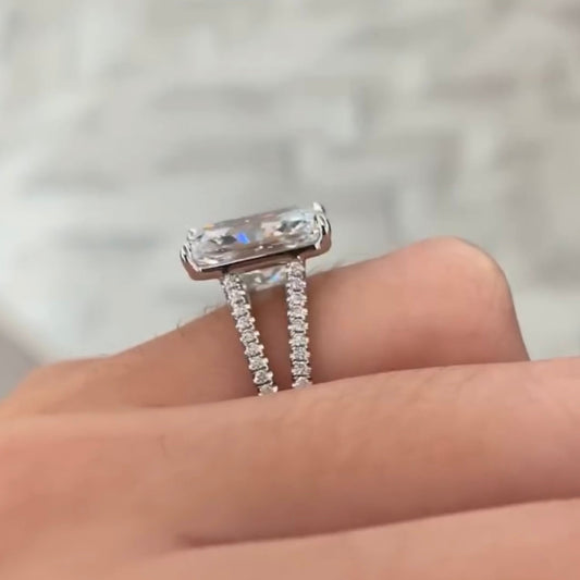 Radiant Cut Moissanite Diamond Split Shank Pave Engagement Ring - View 2