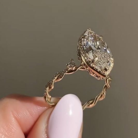 Halo Marquise Cut Lab Diamond Engagement Ring with Pavé Band - View 2
