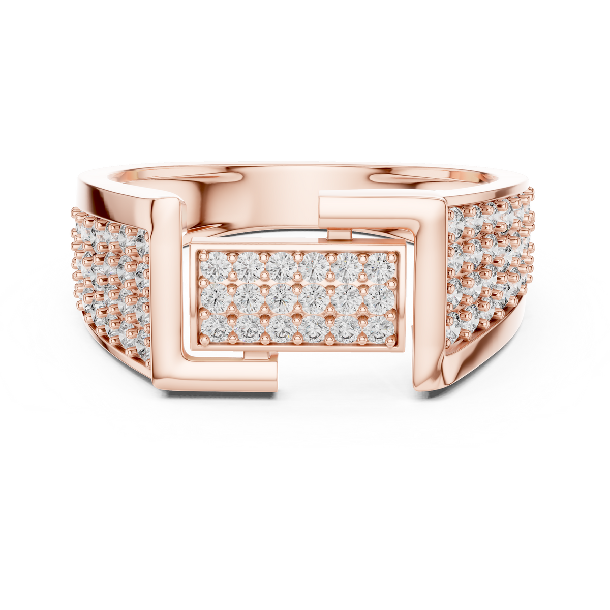 Round Cut Moissanite Diamond Men's Rectangular Center Pave Statement Band - View 2
