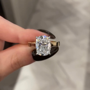 Four Prong Cushion Cut Moissanite Diamond Solitaire Engagement Ring