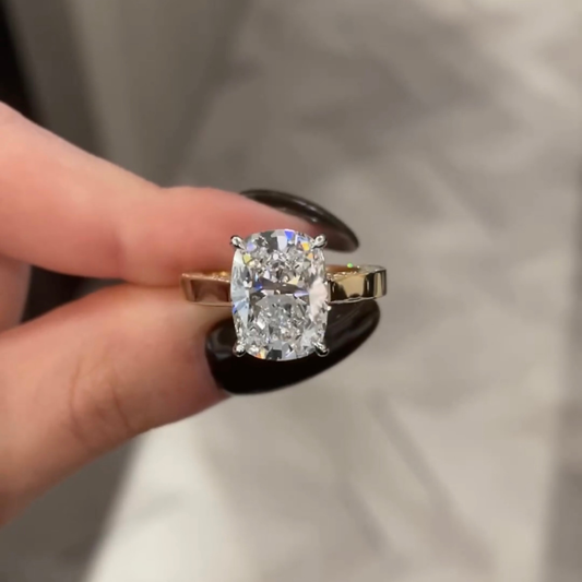 Four Prong Cushion Cut Lab Diamond Solitaire Engagement Ring