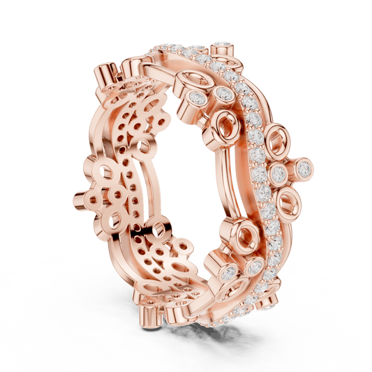 Openwork Round Cut Moissanite Diamond Architectural Eternity Band Ring - View 2