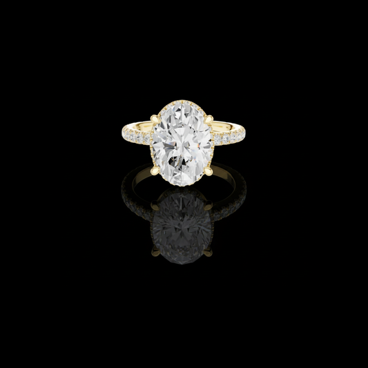 Hidden Halo Oval Cut Moissanite Diamond Pave Engagement Ring