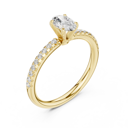 Pave Setting Halo Oval Cut Lab Diamond Solitaire Engagement Rings - View 2