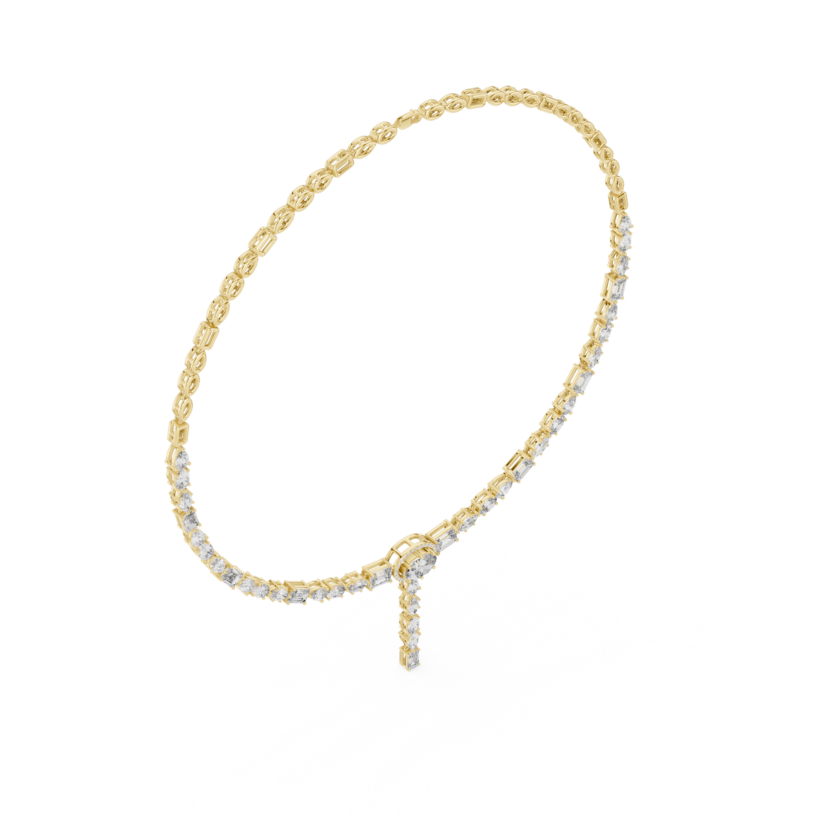 Halo Oval Moissanite Diamond Y Necklace with Mixed Cut Drop Pendant - View 3