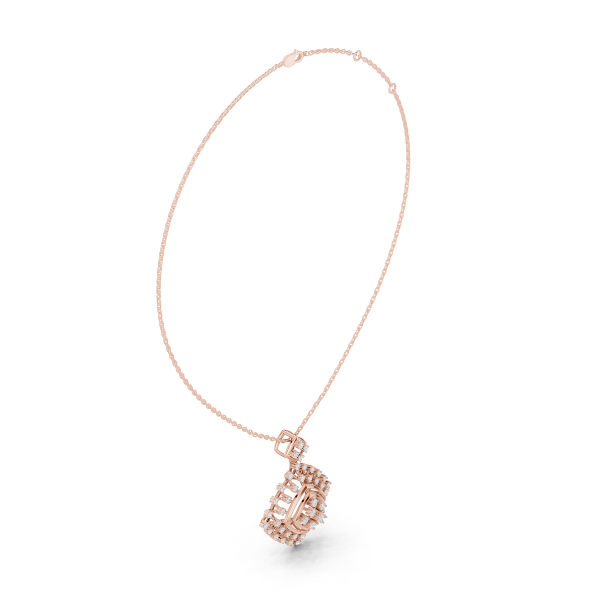 Round Moissanite Diamond Geometric Square Pendant Necklace - View 8