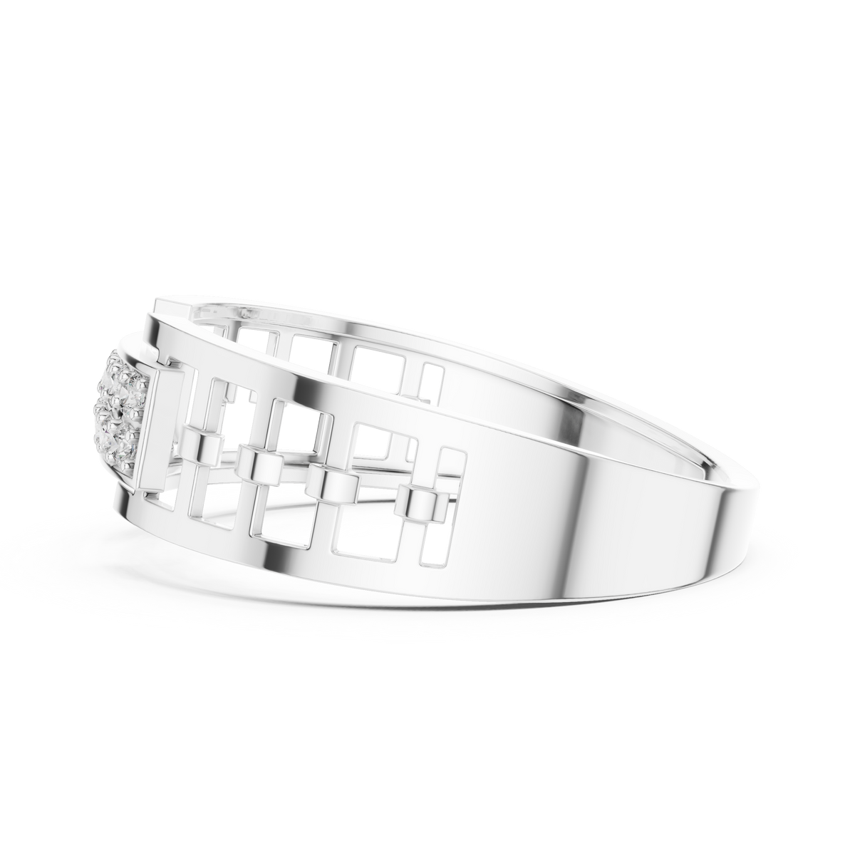 Round Cut Lab Grown Diamond Men's Rectangular Pave Center Geometric Ring - View 12