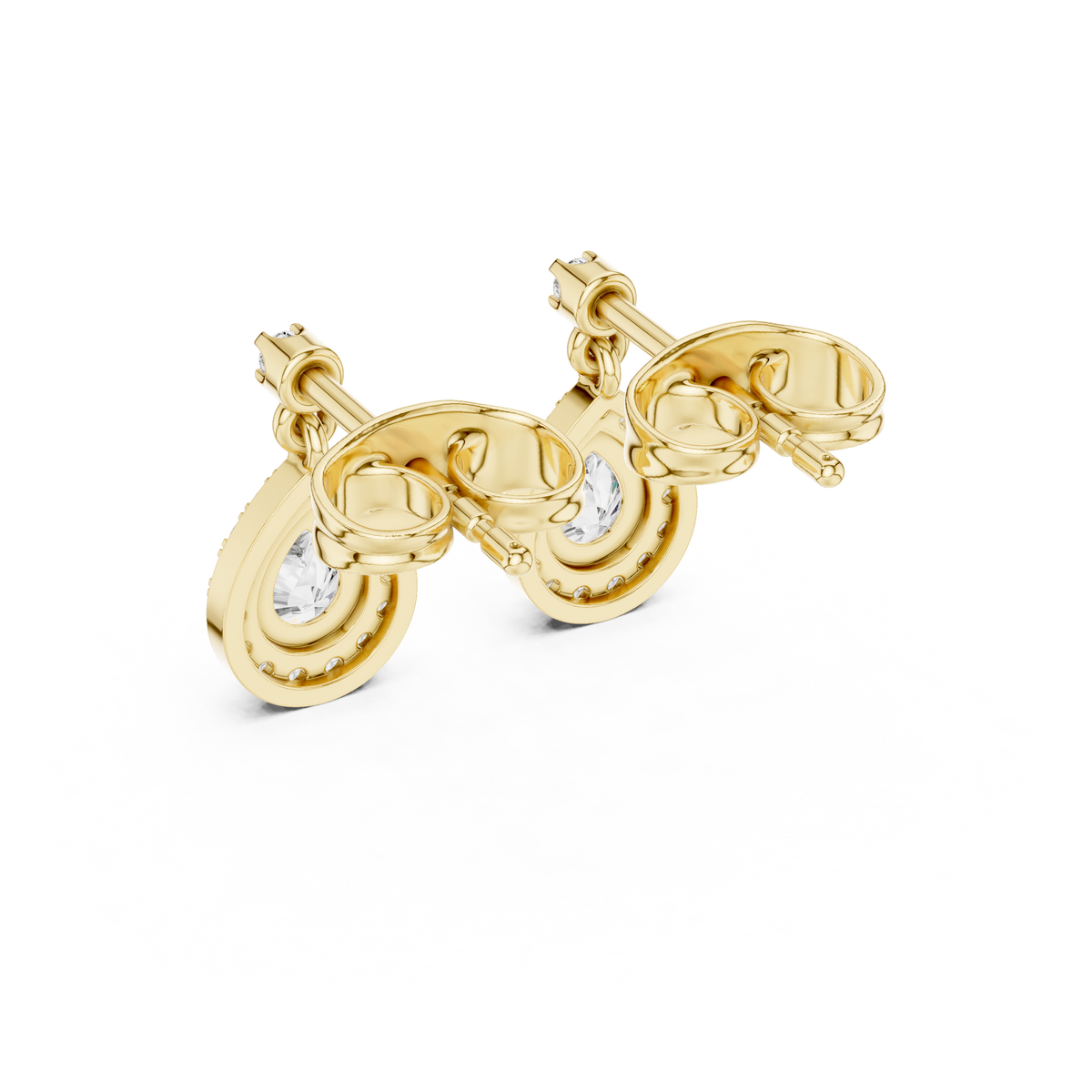 Pear Shape Lab Grown Diamond Miniature Halo Drop Earrings With Push Back - View 10